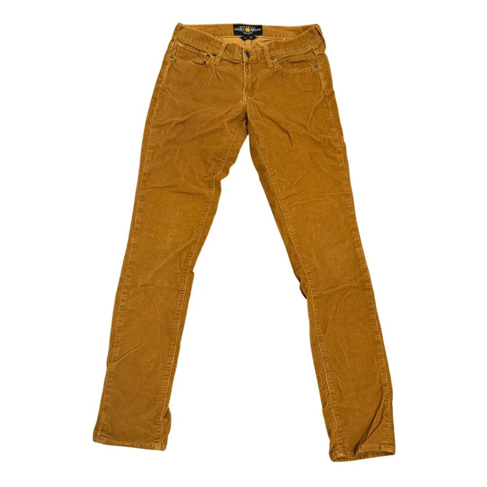 Lucky Brand Corduroy Skinny Pants Womens Size 4 Mustard Yellow Cotton Blend Casu